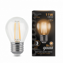 Лампа Gauss Filament Шар 11W 810lm 2700К Е27 LED 1/10/50